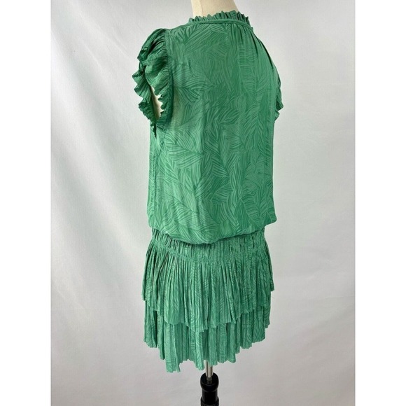 Current Air Anthropologie Zoey Smocked Dress Green Small Ruffled Pleated Print - Picture 3 of 10